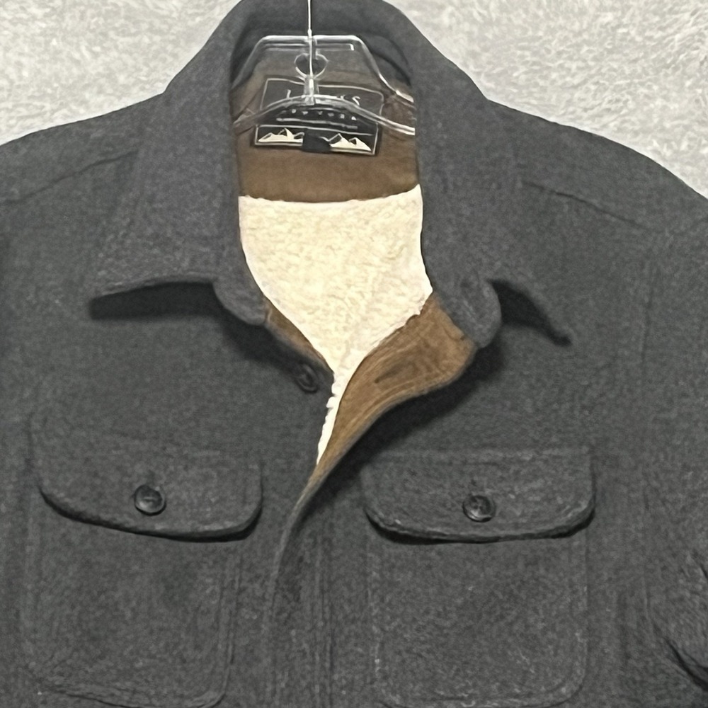 Jachs New York Mens Wool Blend Faux Fur Lined Shirt Jacket Charcoal Grey Medium